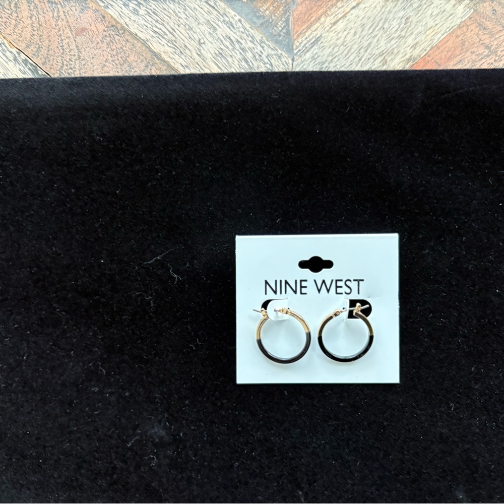 Nine West Black and Gold Two-Tone Small Hoop Earrings